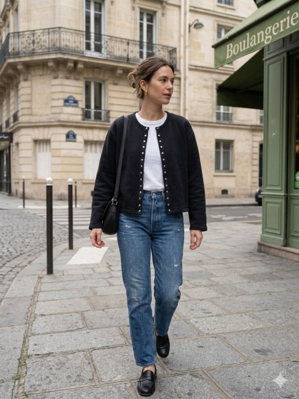 Agnes B. Paris Iconic Snap Cardigan Black Cotton Fleece Japan Minimalist 2/M